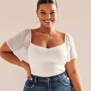 NWT Abercrombie & Fitch Blouse, Sheer Flutter Sleeve, White, Size M